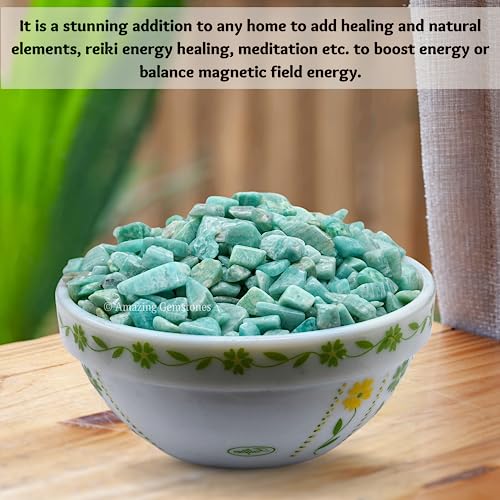 Image of Amazing Gemstone Amazonite 1 lb Bulk AAA+ Gemstone Tumbled Chips Mini Crystal Beads, Undrilled No Holes Wiccan Healing Stones for Home Garden Decor Vases Plants Succulents Cactus Jewelry&Art Project
