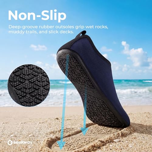 Image of SEEKWAY Water Shoes Quick-Dry Aqua Socks Barefoot Slip-on for Beach Pool Swim River Yoga Lake Surf Women Men Black SK001