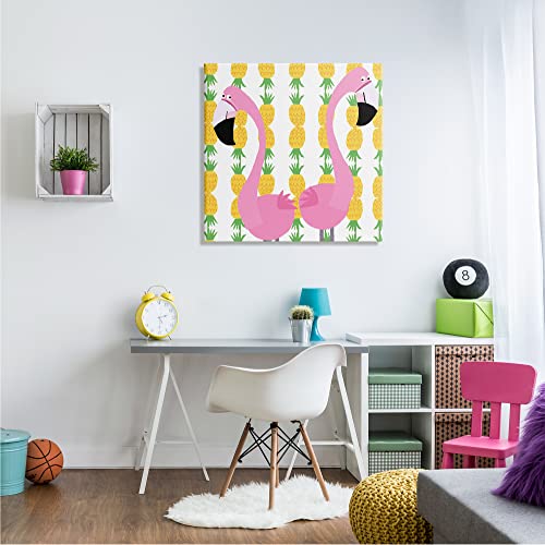 Stupell Industries Kids' Pink Flamingo Pair Pineapple Stripe Pattern Canvas Wall Art, 30 x 302