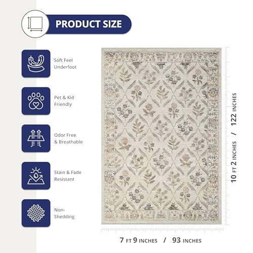 Tapete decorativo floral Abani 7'9" x 10' crema y marfil miniatura 2