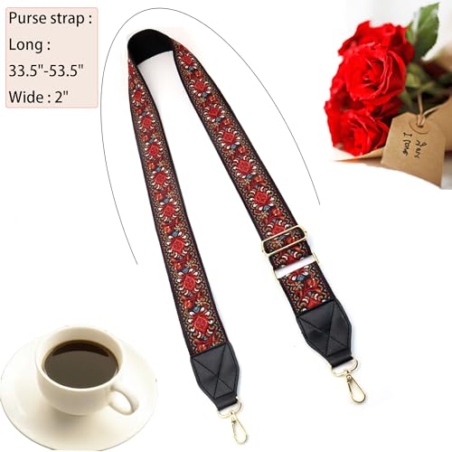 LEMEDE Adjustable Bag Strap for Women, 2" Wide, Vintage Embroidery Strap, Compatible with Purses and Handbags2