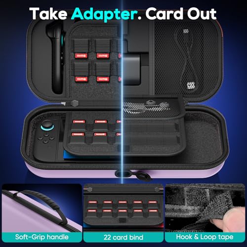 Image of Auarte [Charge inside Carrying Case for Nintendo Switch 2 2025 / Switch OLED / Switch with Adapter and for Joy Cons Storage, Travel Cases for Switch 2 Console with 22 Game Card Storage (Lighte Purple)
