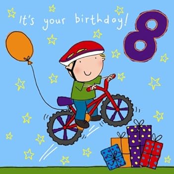 Twizler 8th Birthday Card for Boy with Bike, Presents and Swarovski