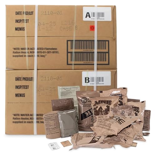 Wornick Sopacko, Ameriqual MRE Meals Ready to Eat Inspection dates 2025 or 2026 or Better , Emergency Food Supply, Survival Camping Outdoor (INSPECTION DATE IS NOT EXPIRATION DATE) 12 Pack(A & B Case Bundle, 2, Count)