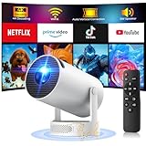 Mini Beamer Unterstützung Android 11, Smart Beamer 4K Heimkino 1080P 5W Lautsprecher, Mini Projektor Tragbarer WiFi6 BT5.4, Projektor Klein Auto Keystone 270° Dreh Kompatibel mit HDMI/TV Stick/Laptop