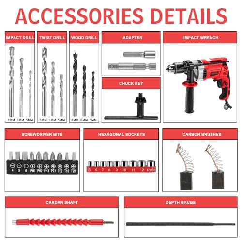 Trapano A Percussione STANEW 850W - Mandrino 13mm, Funzione Martello/Trapano, 0-2700 RPM