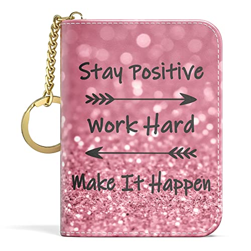 Image of Aiawoxc Credit Card Holder for Women, Small RFID Wallet Slim Leather Card Organizer Case with Zipper and Keychain, Work Hard