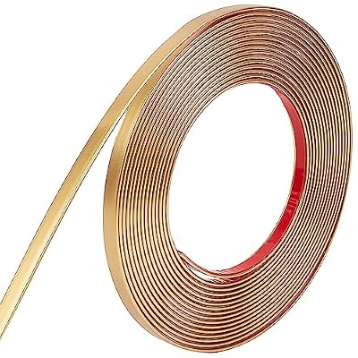 GORGECRAFT 16.4Ft Gold Molding Trim 6.6mm Peel and Stick Flexible Mirror Border Self-Adhesive Decorative Strip Wall Ceiling Floor Cabinet Tile Edge Moulding Waterproof Sticky Wall Lines for Home Decor