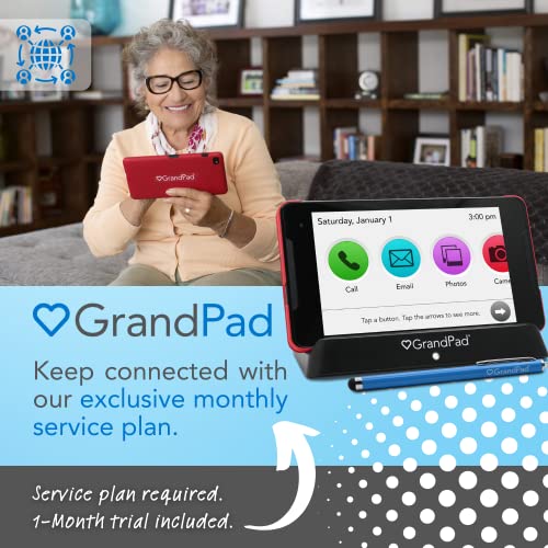 Grandpad Senior Tablet With Phone Capabilities, 4G Lte, Wireless Charger, Stylus, - 1 Month Premium Service Plan Included, Purchase A Plan At Activation #TOP1