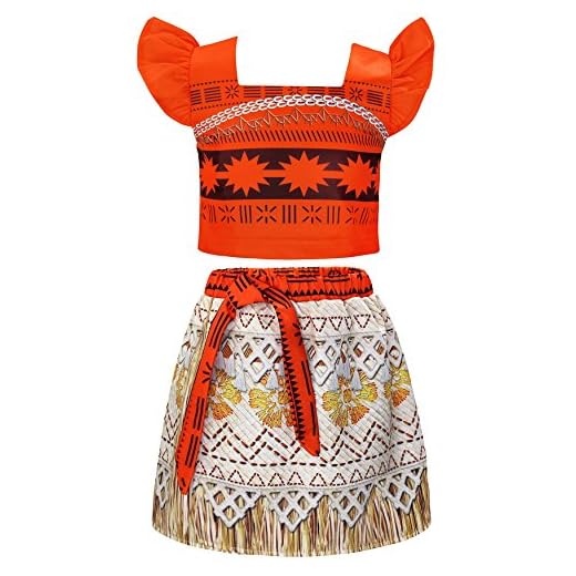 AmzBarley Moana Vaiana Disfraz Costume Niña Bebe, Princesa Disfraz Completo de Vestido Niña Traje Adventure Infantil Traje de Fantasía Clásico para Fiesta Carnaval Halloween Cosplay 9-10 Años 140