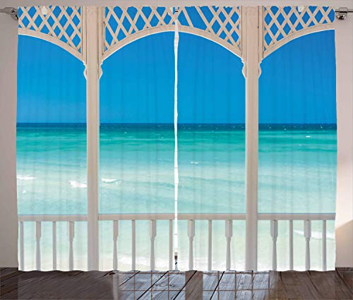 Ambesonne Beach Theme Curtains, Coastal Theme Maldives Tropic Ocean Cuban Shoreline Photo, Living Room Bedroom Window Drapes 2 Panel Set, 108
