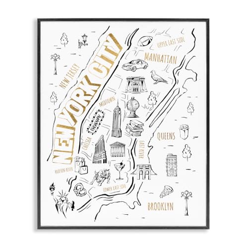 New York City Map Diagram Travel, 16 x 20 Inch Framed Giclée Print