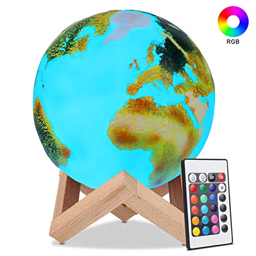 Lampe Terre LED, ALED LIGHT Lampe Lune 3D Contrôle Tactile 16 Couleurs 15cm/5,9inch Diamètre, Lampe d'Ambiance Rechargeable avec USB et Télécommande, Veilleuse LED Décoration pour Bébe Chambre Cadeau