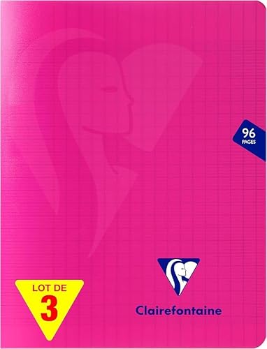 Clairefontaine 313740AMZC - One Pack of 3 Mimesys Stapled Notebooks - Dimensions: 17x22 cm - 96 Seyes Ruled Pages - 90 g - Polypro Cover - Colour : Pink