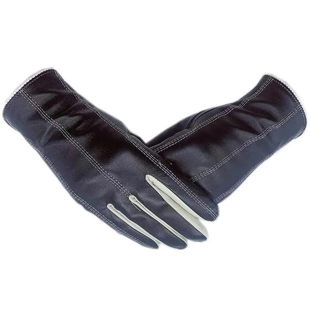 Guanti invernali da donna in vera pelle, caldi, corti, comodi, neri, 8