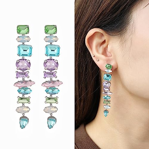Statement Gemstone Earrings Multicolor Crystal Earrings for Women Brides Drop Earrings Wedding Earrings Colorful Sparkly Rhinestone Dangle Long Earrings for Party Prom3