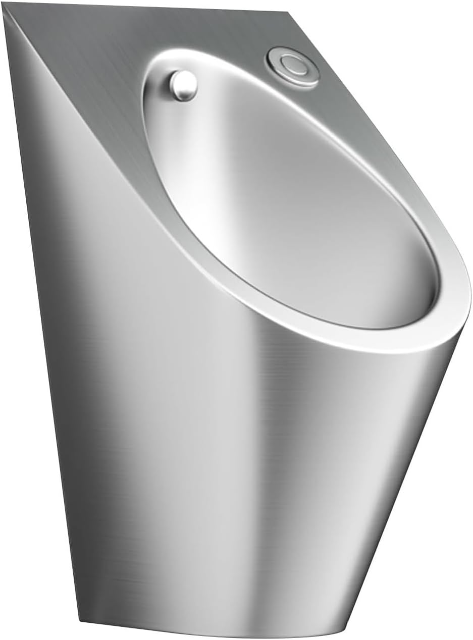 304 Stainless Steel Urinals for Men Spill Proof Garage Urinal Wall Mounted Men's Urinal with Press The Button to Flush Public Toilet Male Urinal for Hotels/Schools Public Toilet(Silver)