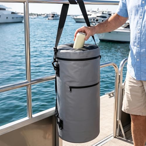 Bigmeta 13gal Boat Trash Can - Portable & Leakproof Trash Bag with 10pcs Garbage Bags for Pontoon Fishing Boat Accessories Camping Securely Fastened During Cruising