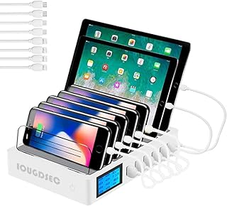 Fast Charging Station PD20W QC3.0 Multi USB Ports, 7-in-1 Charging Station for Multiple Devices with LCD Display Compatible for iPhone iPad Samsung Huawei and More