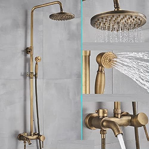 GLJTUO Black Bathroom Shower Faucet Mixer Wall Mount 8 Rainfall Shower Set Mixer Tap Brass Tub Spout Bath Shower Mixers,Antique Brass A,Black Bronze A,Antique Brass a