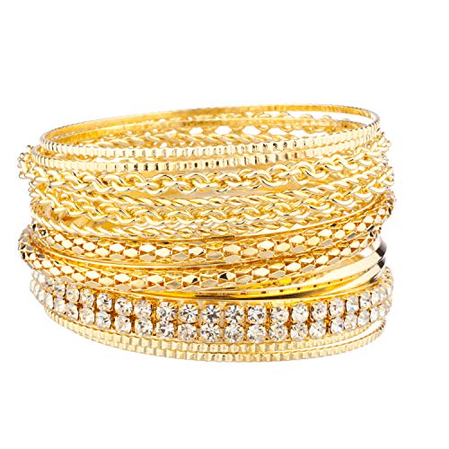 LUX ACCESSORIES Women's Pave Braided Mesh Wire Multi Bangle Set (GOLD)