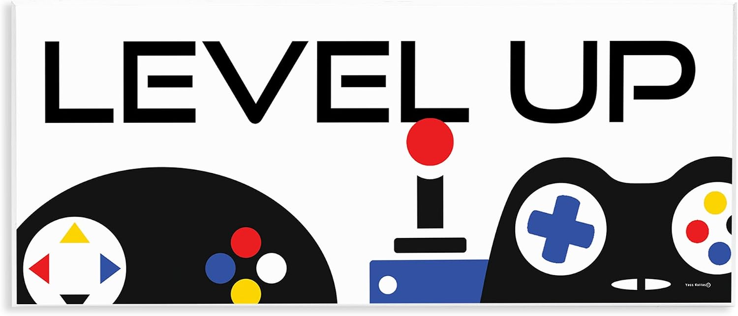 Level Up Gaming Controllers, 7 x 17 Inch Mounted Print on Wall Plaque