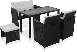 Sets for Lawn,Garden, Backyard,Garden Furniture,6 Piece Outdoor Dining Set with Cushions Poly Rattan,Black