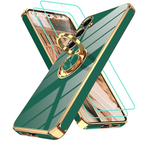 Coque Samsung S24 Plus élégante vert et bord doré chic