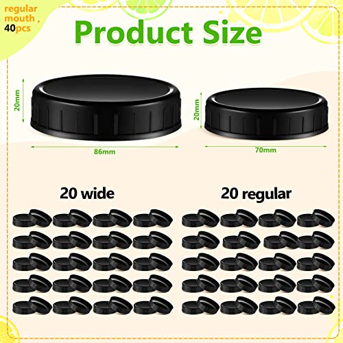 40 Pack Plastic Mason Jar Lids 20 Regular Mouth And 20 Wide Mouth Jar Lid For Mason Canning Jars With Silicone Ring Reusable Label Marking Pen (Black) #TOP2