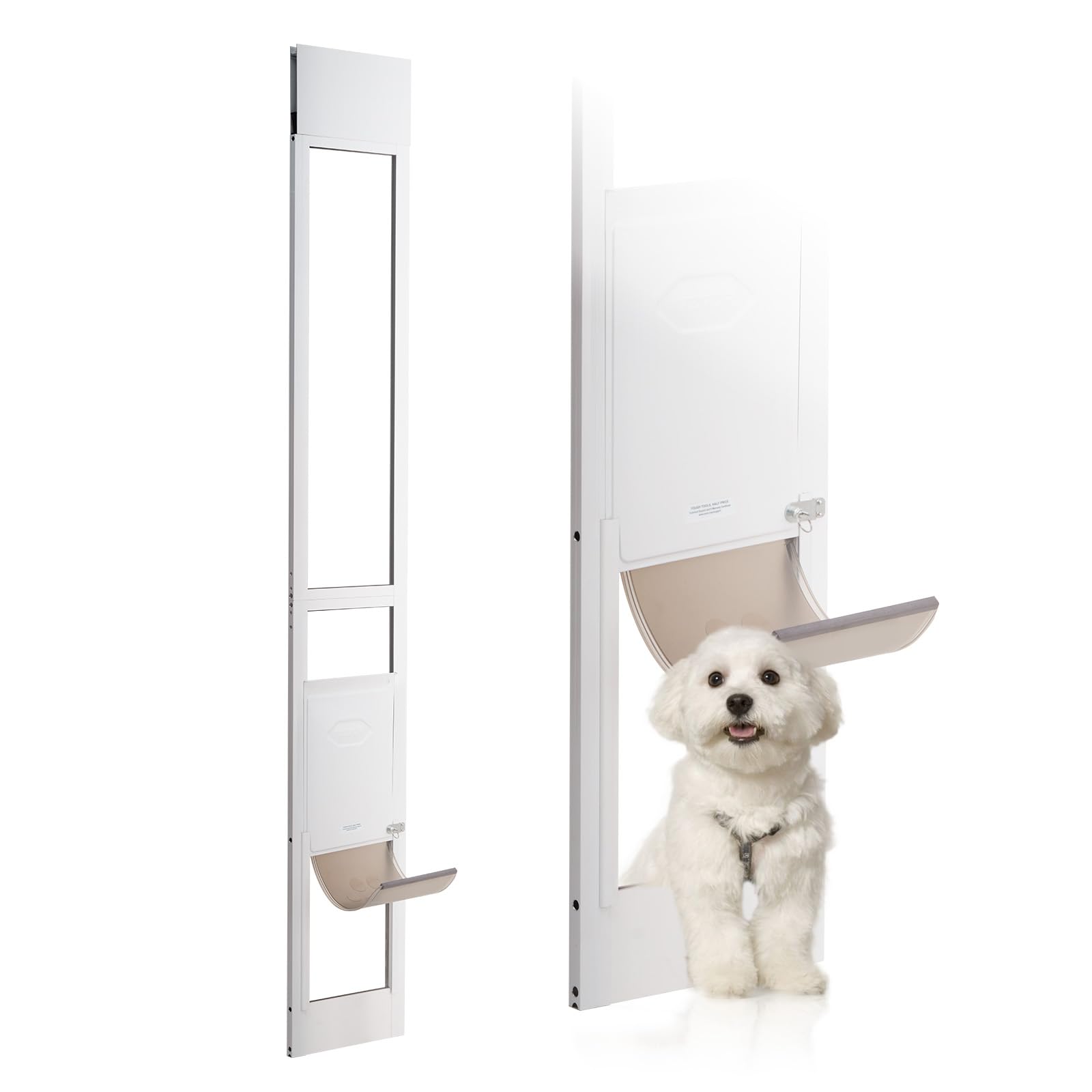 VEVOR Dog Door for Sliding Glass Door, 75 7/8"-80 11/16" Adjustable Height Doggy Door for Sliding Doors, Aluminum Frame Tempered Glass Pet Door with Hinge Structure Flap and Lock for Medium-Sized Dogs