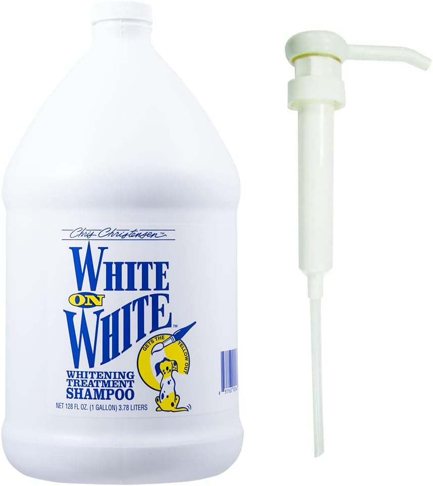 Chris Christensen Gallon Liquid and Gallon Pump Dispenser Bundle- White on White Treatment Dog Shampoo, Suitable for all Coats + Gallon Pump Dispenser, Easily Dispenses, No Mess
