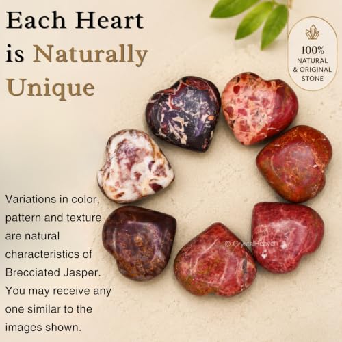 Image of Certified Brecciated Jasper Crystal Heart Palm Pebbles Stones for Anxiety Stress Relief Massage - AAA Grade Original Healing Gemstone Agate Heart Palm Stone for Yoga Meditation Spiritual