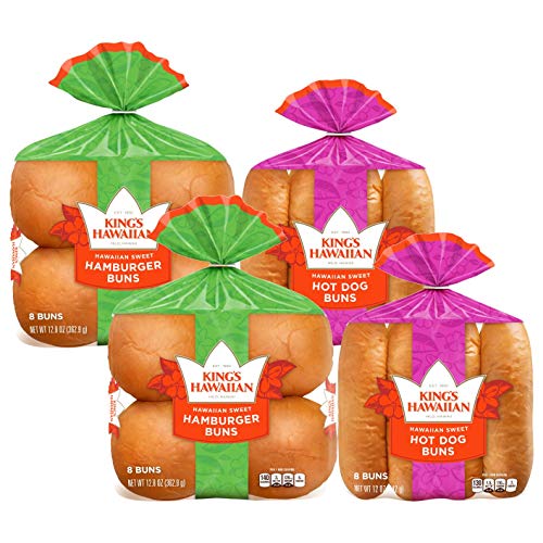 King s Hawaiian Original Hawaiian Sweet Buns - 2 Hamburger Buns, 2 Hot Dog Buns Pack