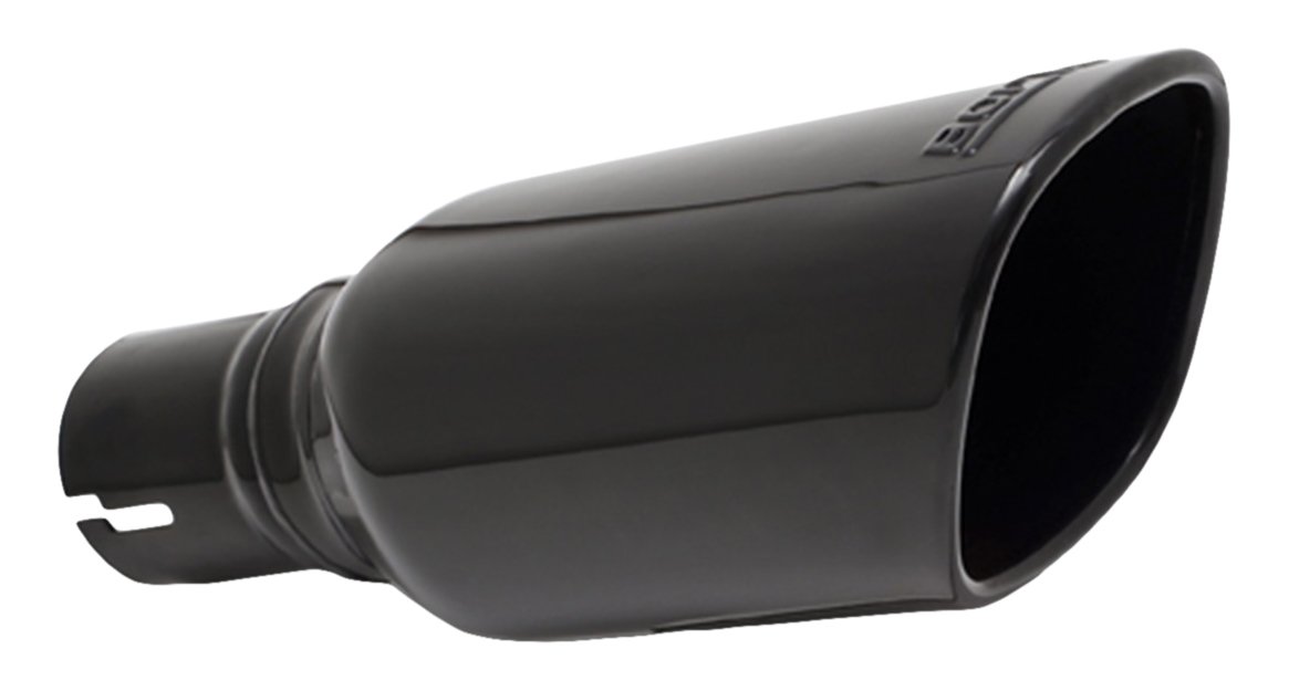 Borla20161 Exhaust Tip 2.25" Inlet - 3.5" x 3.28" Single Square Rolled-Edge Angle-Cut Outlet - 10.5" Long With Black Chrome Finish Embossed With BORLA Logo. Clamp On Mounting. Clamp Included.