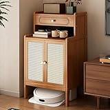 【Porte en rotin】: Fabriqué en rotin, ce meuble de rangement pour aspirateur robot est léger et respirant, ajoutant une touche de charme vintage à votre espace. Ce détail rehausse l'esthétique du meuble tout en offrant une excellente ventilation à votre aspirateur robot