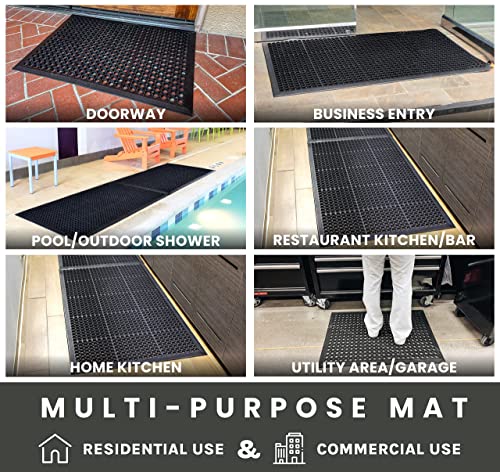 Envelor Anti Fatigue Rubber Floor Mat Restaurant Kitchen Drainage Mat Door Mats Durable Non-Slip Bar Mat Utility Mat Indoor Outdoor Wet Area 24" X 36" #TOP2