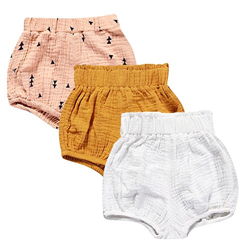 Image of MYGBCPJS Baby Girls Boys 3 Pack Cotton Linen Blend Cute Bloomer Shorts Loose Harem Shorts