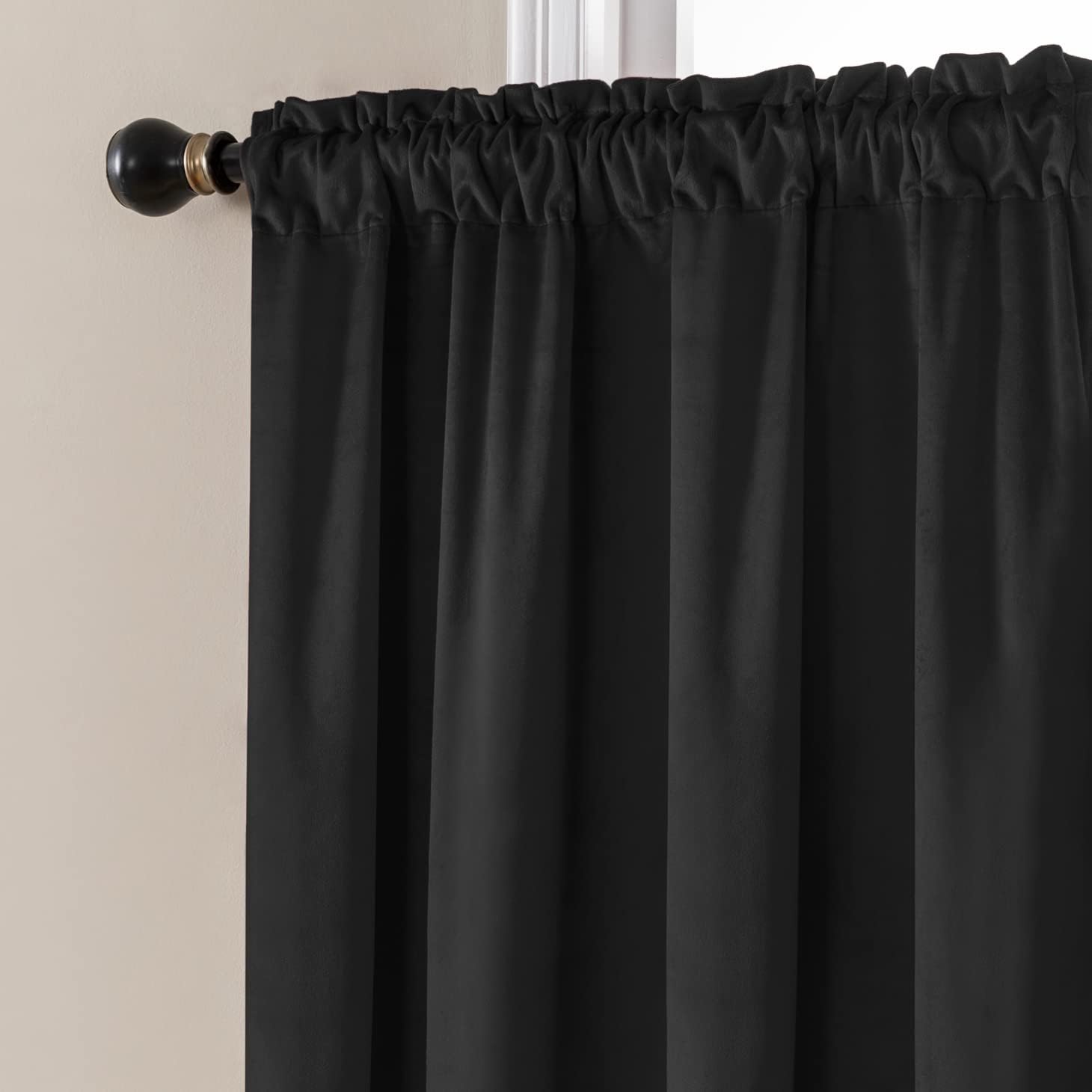 Velvet Blackout Curtains 48 Inch Length for Bedroom 2 Panels,Thermal Insulated Room Darkening Rod Pocket Dark Out Luxury Privacy Short Curtain for Bathroom Bay Window,Black