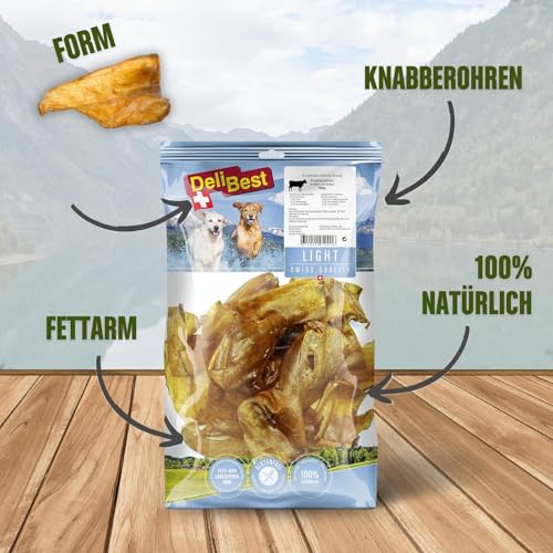 DeliBest Light Knabberohren gourmet I Dental Sticks I Hundesnacks getreidefrei I Rinderohren für Hunde I Rinderohren getrocknet I Hundezahnpflege Snack 500g