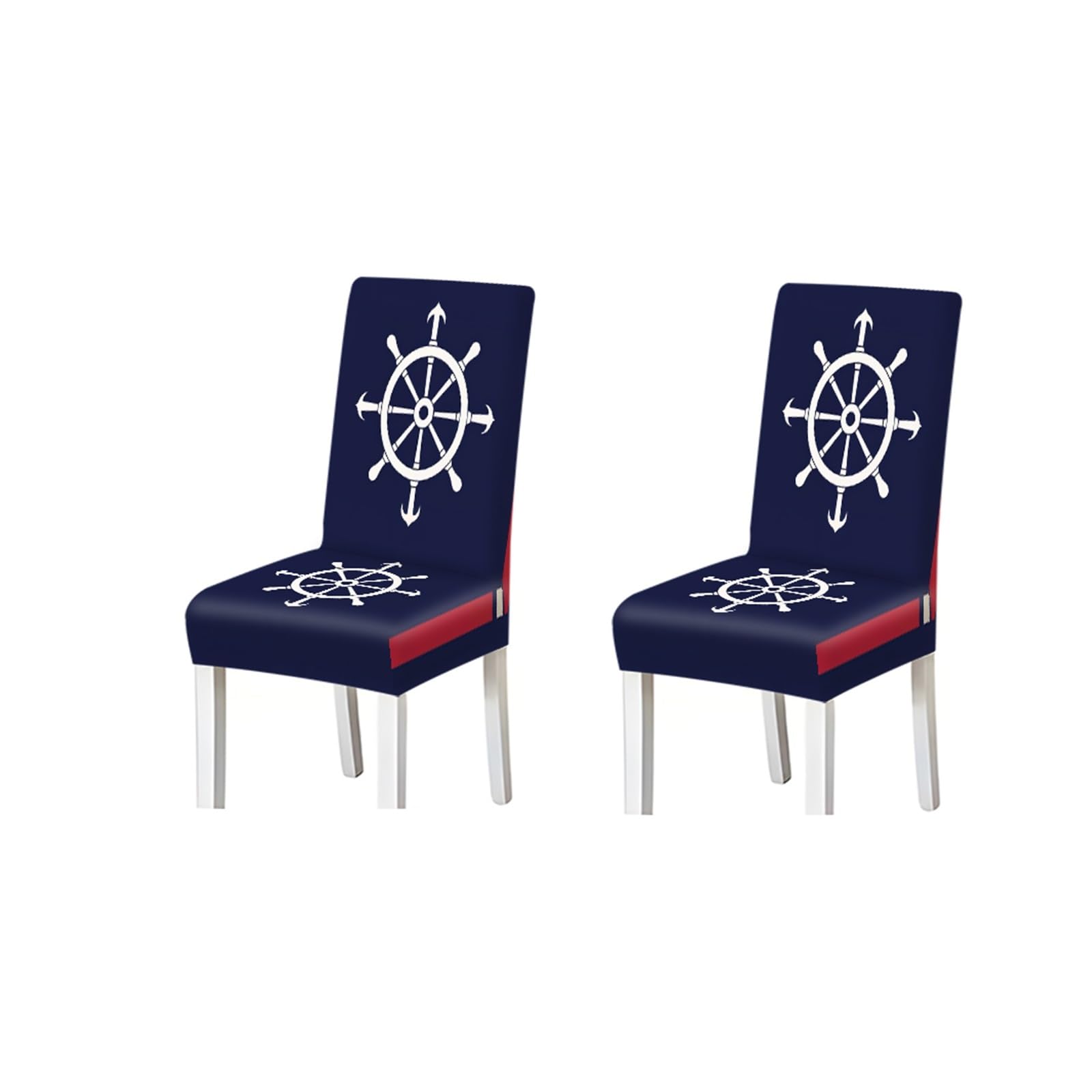 BOSUYBN Nautical Helm Dining Chair Covers Set Of 2/4/6, Stretch Washable High Back Chair Covers, Navy Blue Coastal Print Furniture Protectors for Home Dining Room(2PCS Chair cover)