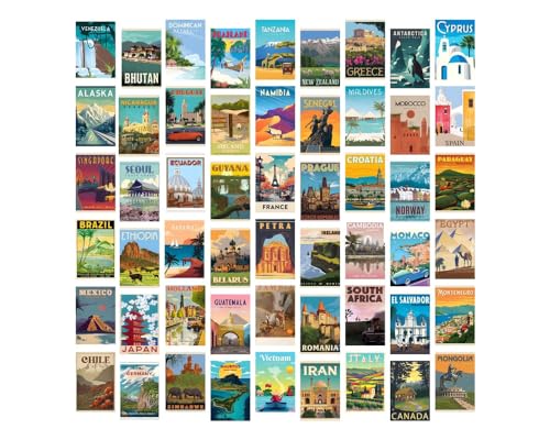 Posters Inc Pack of 54 Vintage Countries Posters, Home Decor Items for...