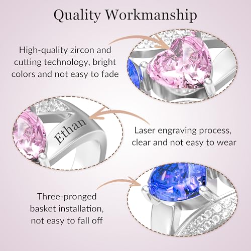 Easycosy Personalized Birthstone Rings for Women - Custom Name Engraved Promise Rings with 1-5 Stones, Customized Sterling Silver Mothers Ring Gifts for Mom, Women, Wife4