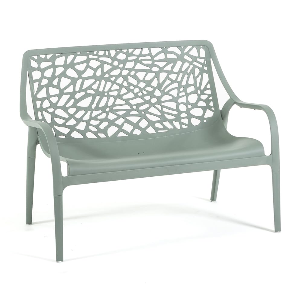 Set / Salon de jardin et extérieur en polypropylène avec fibre de verre 4 places, canapé deux places, 2 fauteuils et table basse, empilable, imperméable, design moderne - Set Maratea (vert sauve)