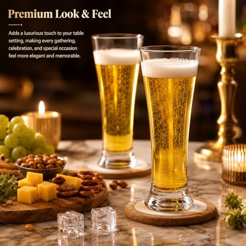 Image of WRINGO Beer Glasses Set of 6, 400ML Glass Mug with Handle, Large Big Heavy Mugs for Freezer, Multipurpose Mugs, Dishwasher & Microwave Safe (BR-03)