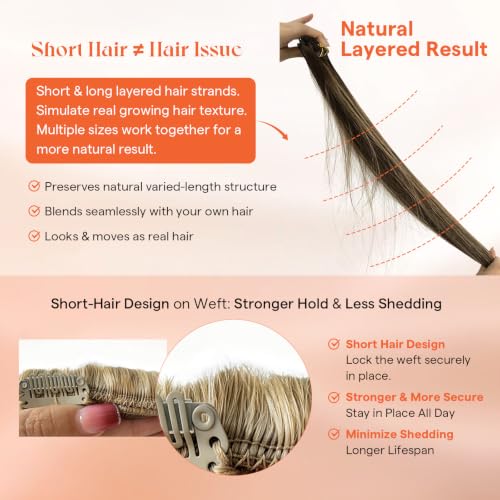 Image of Sunny Hair Clip in Hair Extensions Real Human Hair Brown Ombre Balayage | Straight Clip in Hair Extensions Light Brown Balayage Platinum Blonde Short, Temporary Highlights for a Beach 12 Inch 85g