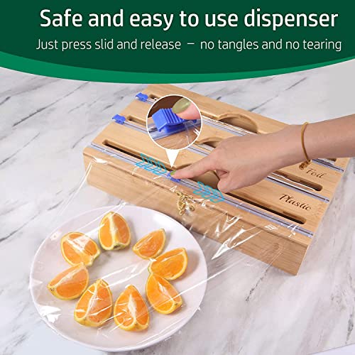 3 In 1 Food Wrap Organizer With Cutter, Bamboo Wrap Dispenser For Aluminum Foil, Wax Paper, Plastic Wrap, Wall Mounted Or Kitchen Drawer Organization And Storage Holder,Max For 12" Roll #TOP4