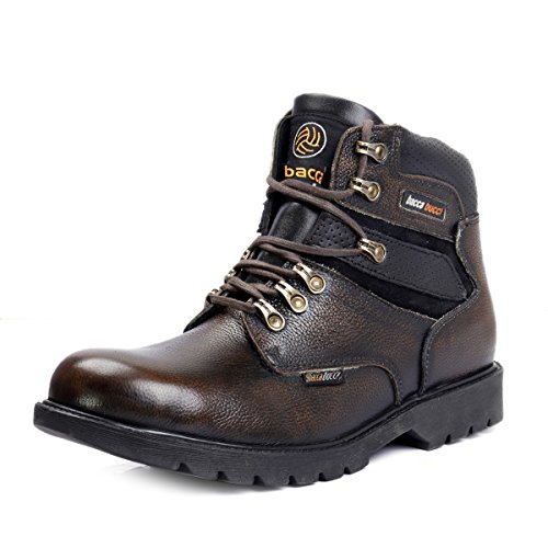 Image of Bacca Bucci Mens 6 inches Premium Steel Toe Cap Real Grain Leather Outdoor Laceup Boots /Warranted Qualtiy & Durable Boot