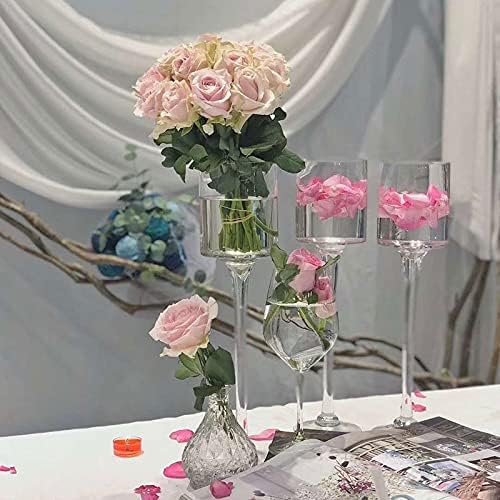 Three Piece Tall Glass Candle Holder Stand Romantic Wedding Banquet Desktop Table Candle Holder Simple Floating Water Candle Cup Candlestick (Black)