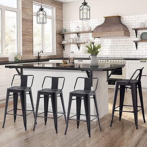 Andeworld Bar Stools Set Of 4 Counter Height Stools Industrial Metal Barstools With Backrests (24 Inch, Black) #TOP5