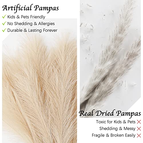 Zifty Boho Decor 7-Pcs 38"/3.1Ft Faux Pampas Grass Large Tall Fluffy Artificial Fake Flower Bulrush Reed Grass For Vase Filler Farmhouse Home Wedding Decor (Beige) #TOP3